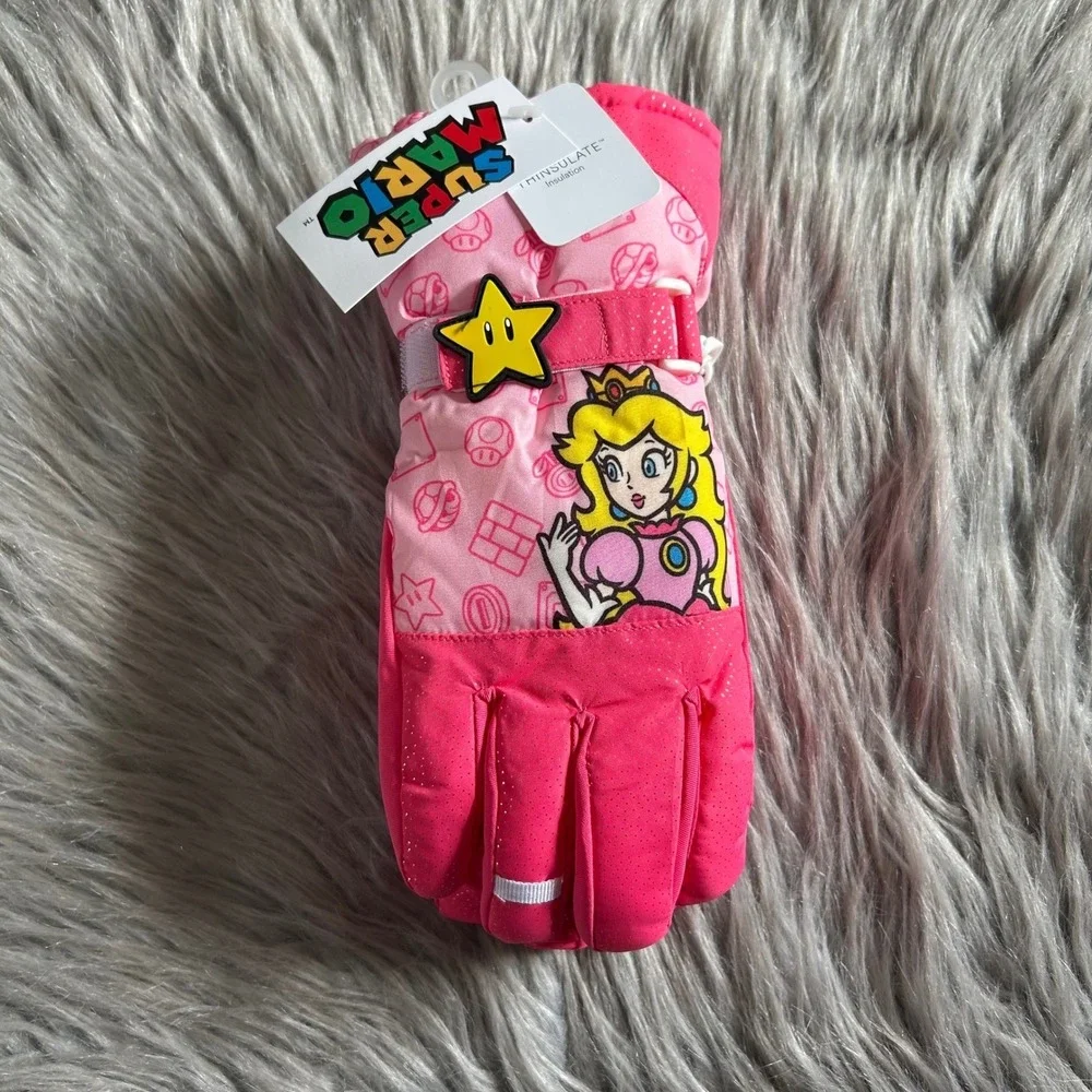 Nintendo Super Mario Snow Gloves‎ Girls Size Small/Medium Pink Princess Peach